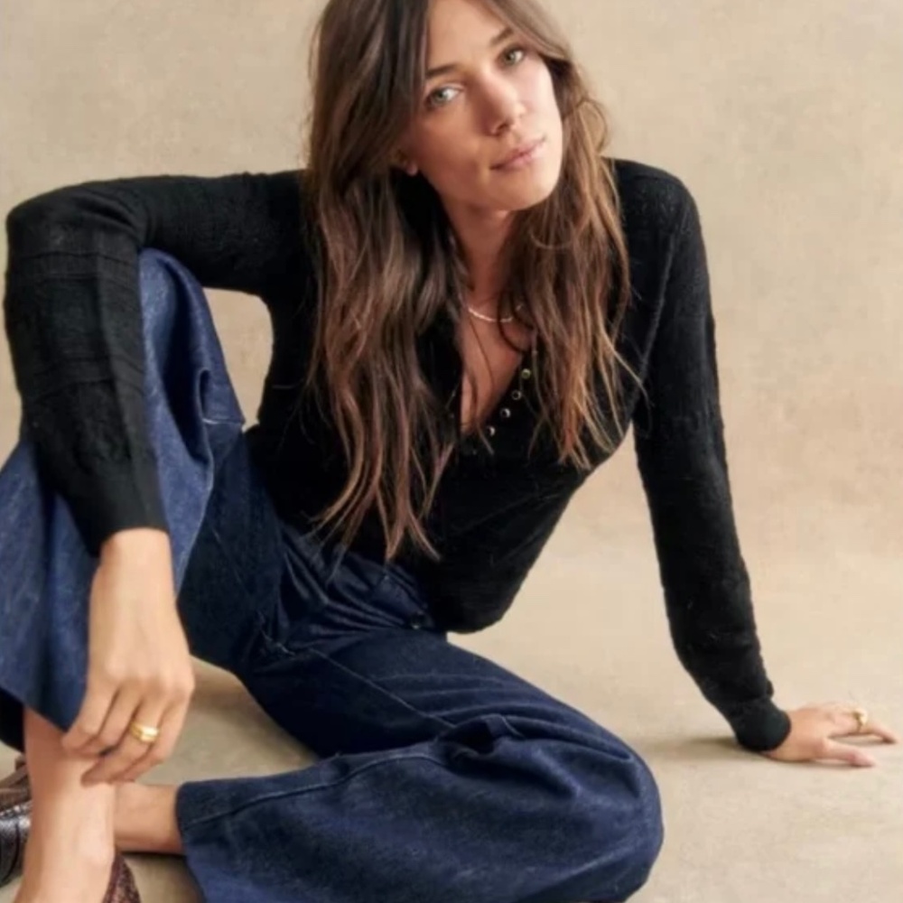 Sezane Lyna Jumper Sweater Black 100% Merino Wool Knitwear BNWT